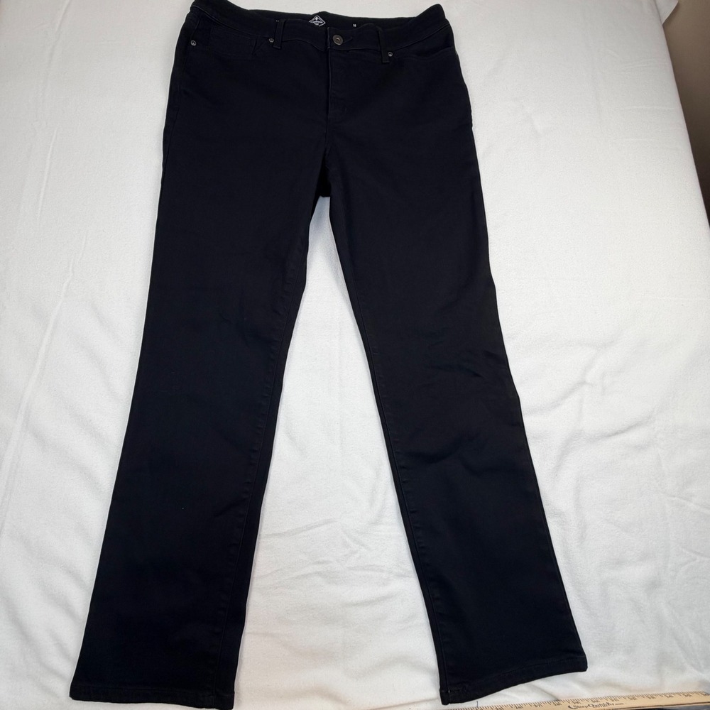 St Johns Bay Womens Straight Leg Black Pants Size 16 Stretch Cotton Blend